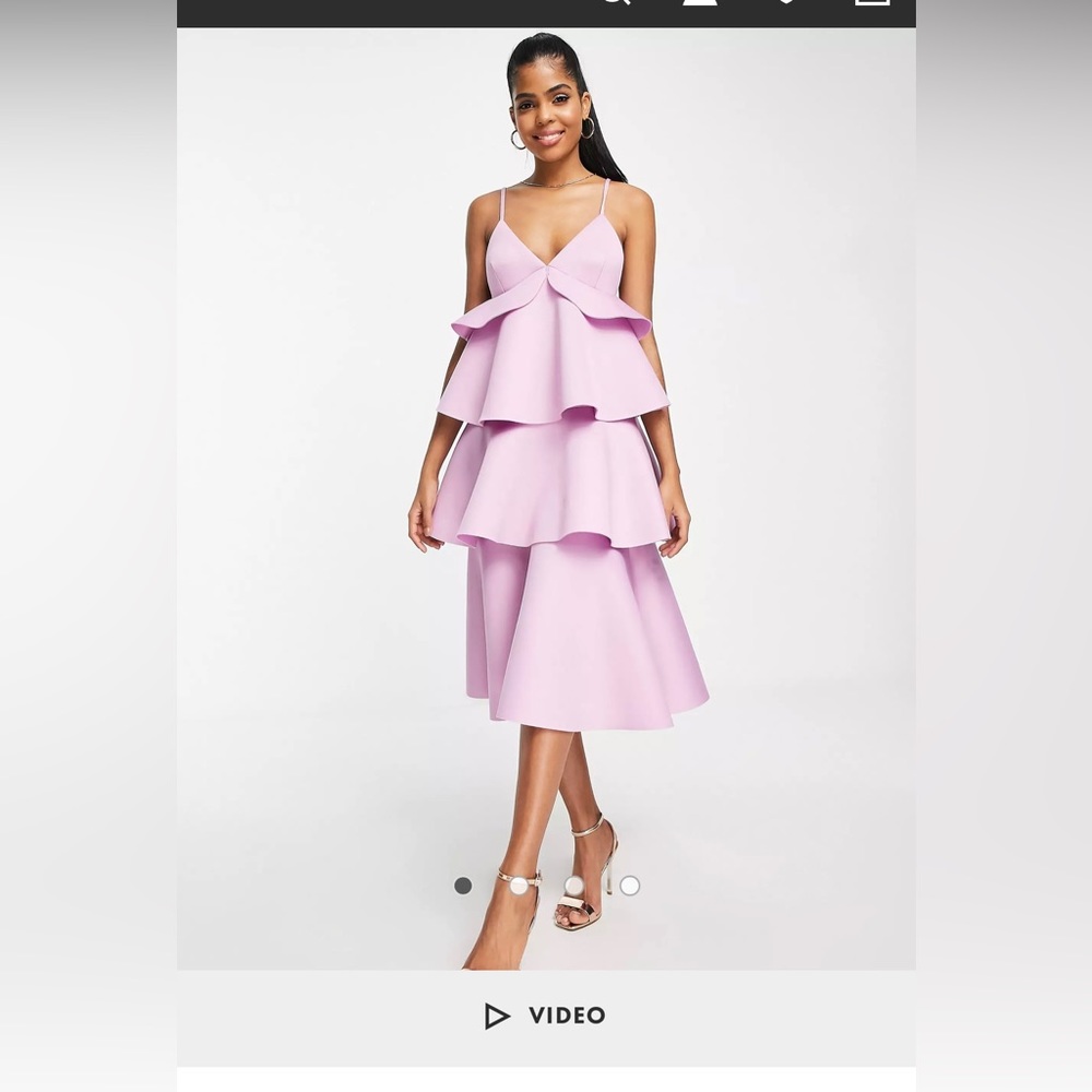 ASOS DESIGN tiered ruffle midi skater dress in pale pink